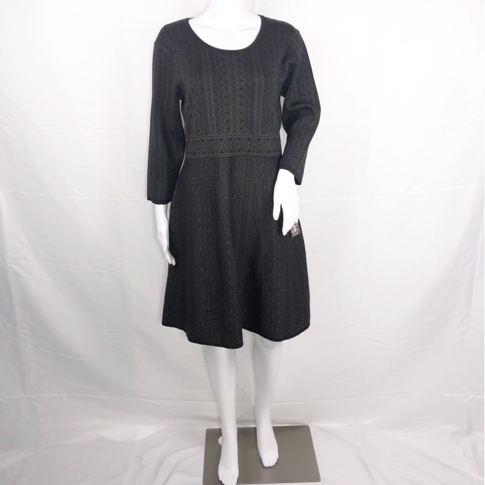 Nina Leonard Olive Geometric Print Fit &Flare Sz L